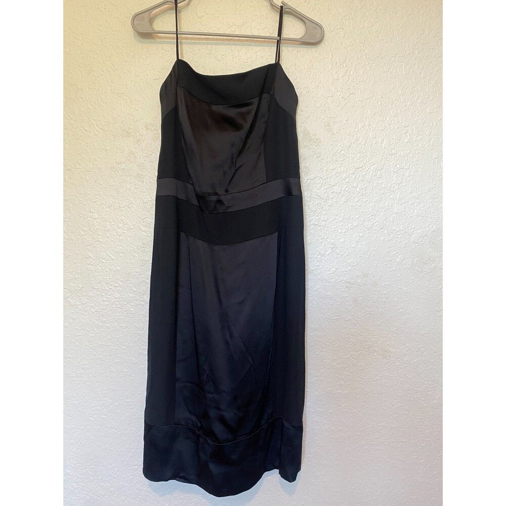 Emanuel Ungaro Sheath Dress Spaghetti Strap Satin Vintage 1990s Black 12/46